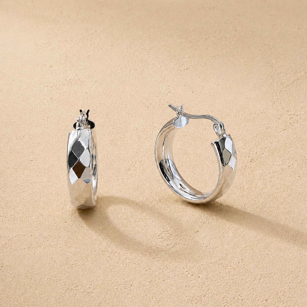 Museori Sterling Silver Faceted Hoop Earrings Small Stackable